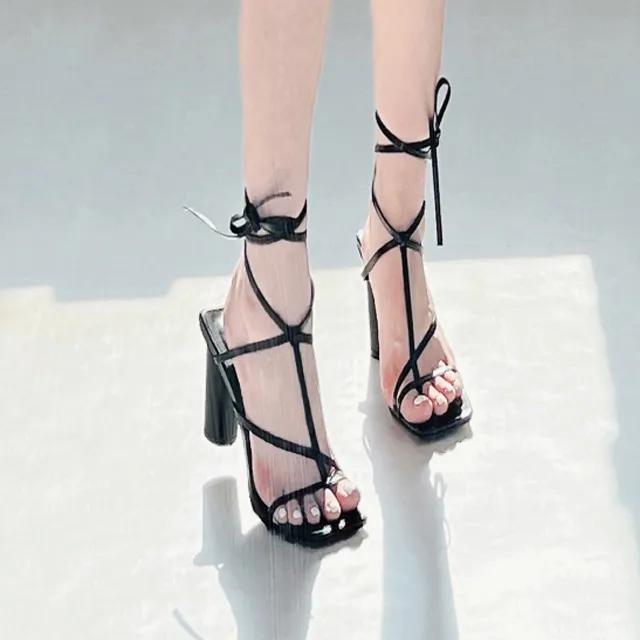 [3color] 글래디에이터 스트랩 발목 샌들하이힐 뮬 샌들힐