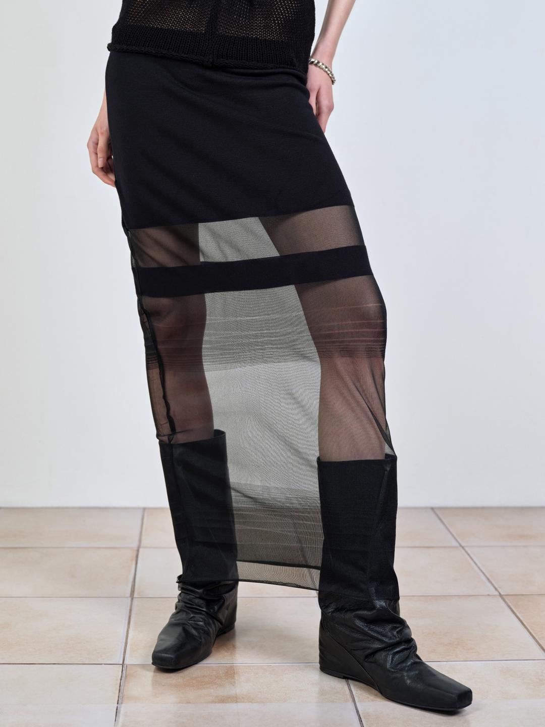 GRADIENT KNIT MAXI SKIRT BLACK