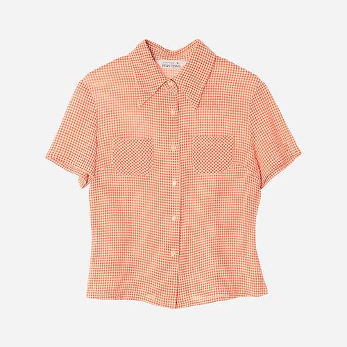 JPN잔체크 포켓 블라우스