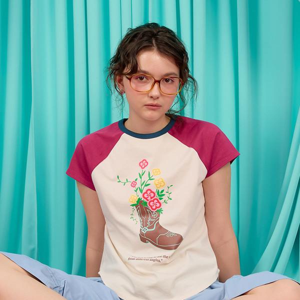 WESTERN BLOOM RAGLAN T-SHIRT / cream