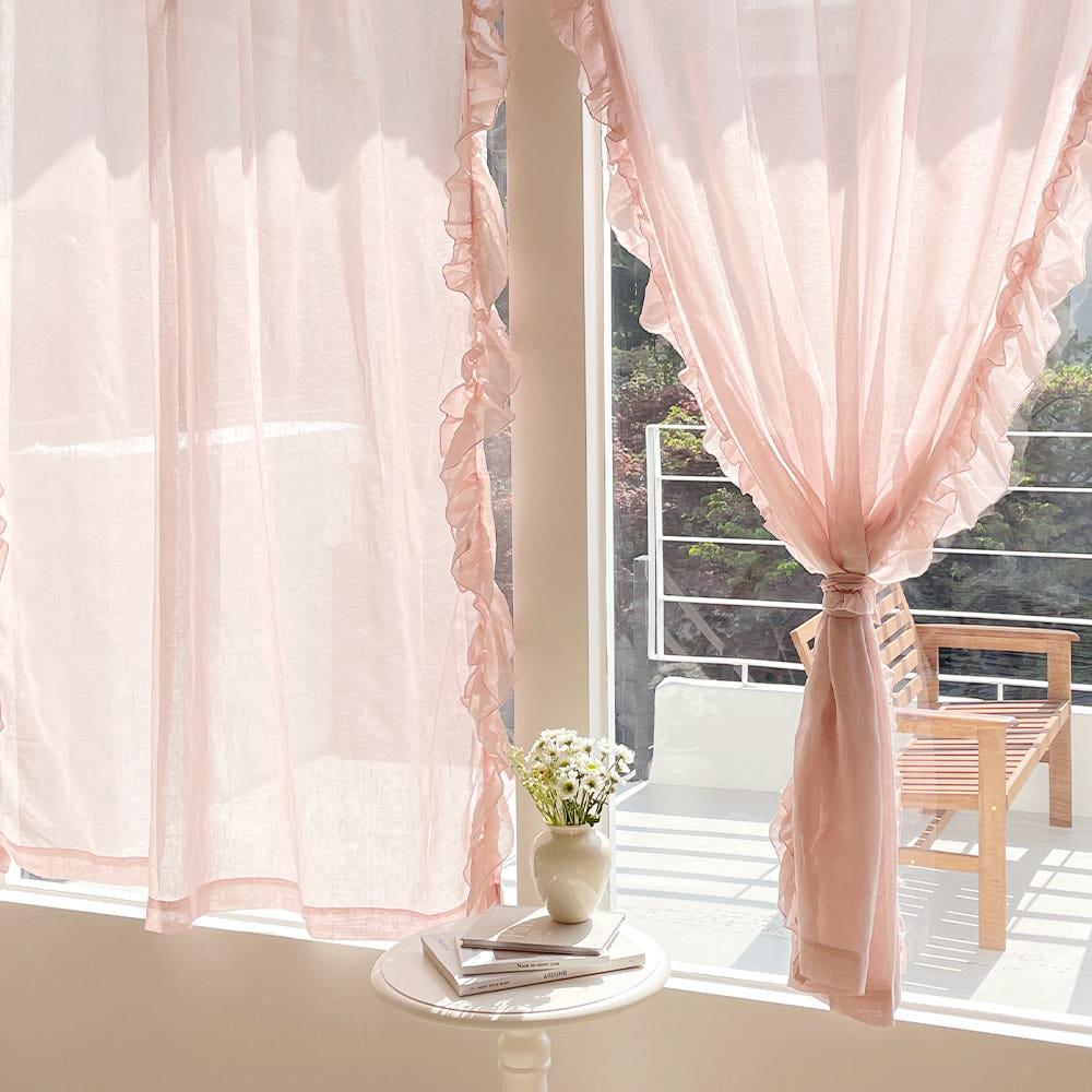 볼랑 프렌치커튼 창문 레이스 프릴커튼 2장