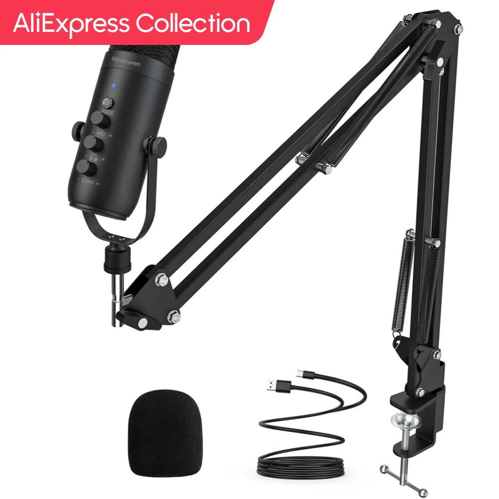 AliExpress Collection 전문가용 USB 스트리밍 팟캐스트 PC 마이크, 스튜디오 카디오이드 콘덴서 마이크 키트, 붐 암 포함, 트위치 유튜브 녹화용