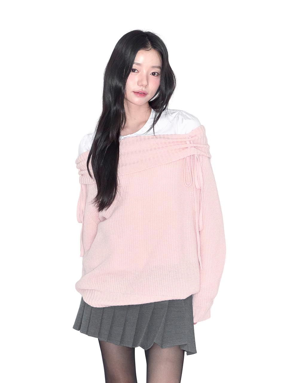 [예약발송 10/31] Shirring Off-shoulder Knit (Light Pink)