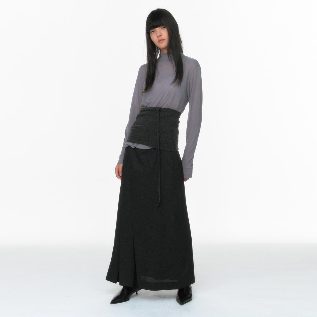 [REPOS] WOOL LOW PLEATS SKIRTS (CHARCOAL)