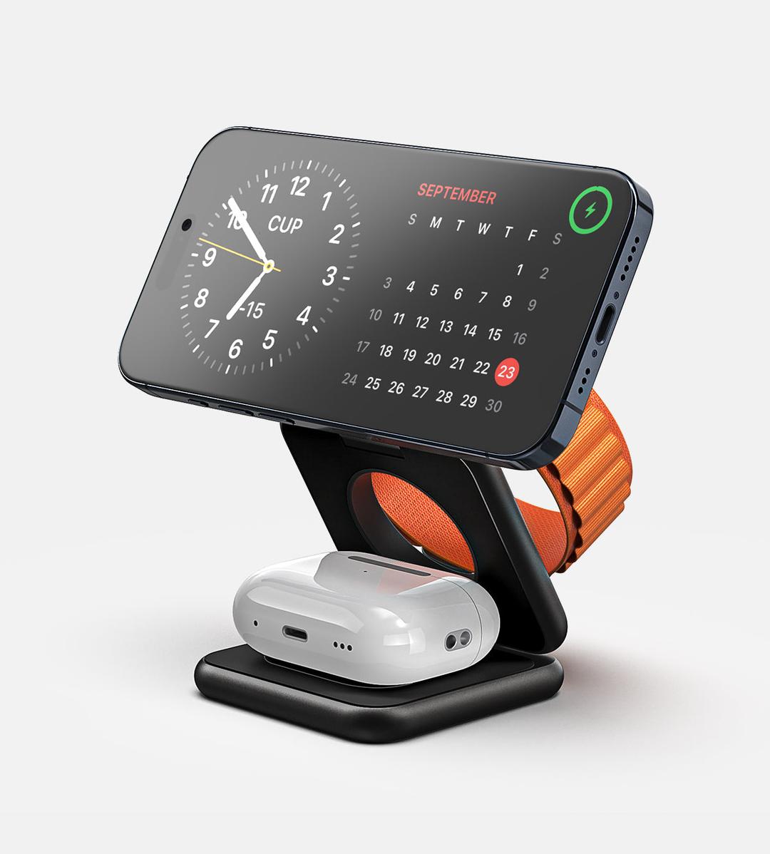 KUXIU X40 3-in-1 foldable magnetic wireless charger & stand Kit - Black