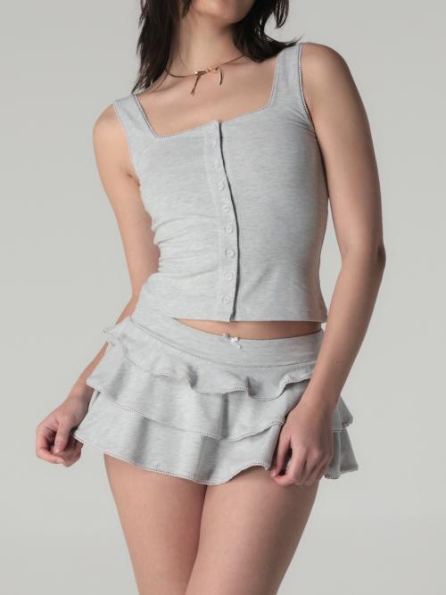 PICOT FRILL MINI SKIRT (WHITE MELANGE)