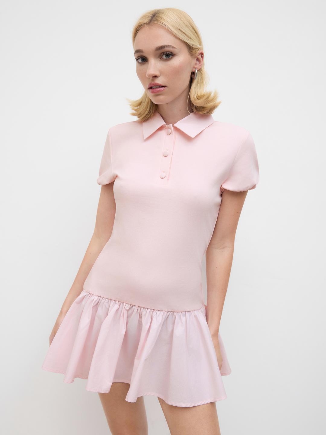 Cotton-blend Polo Ruffle Hem Mini Dress