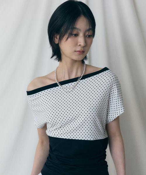L17 DOT ONE-SHOULDER TOP(WHITE)