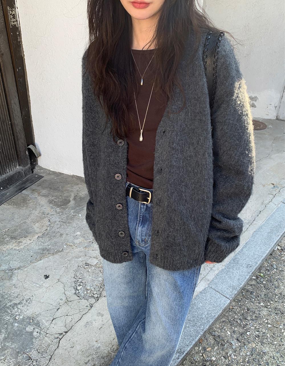 오브나인 울 브러쉬 파더 cardigan