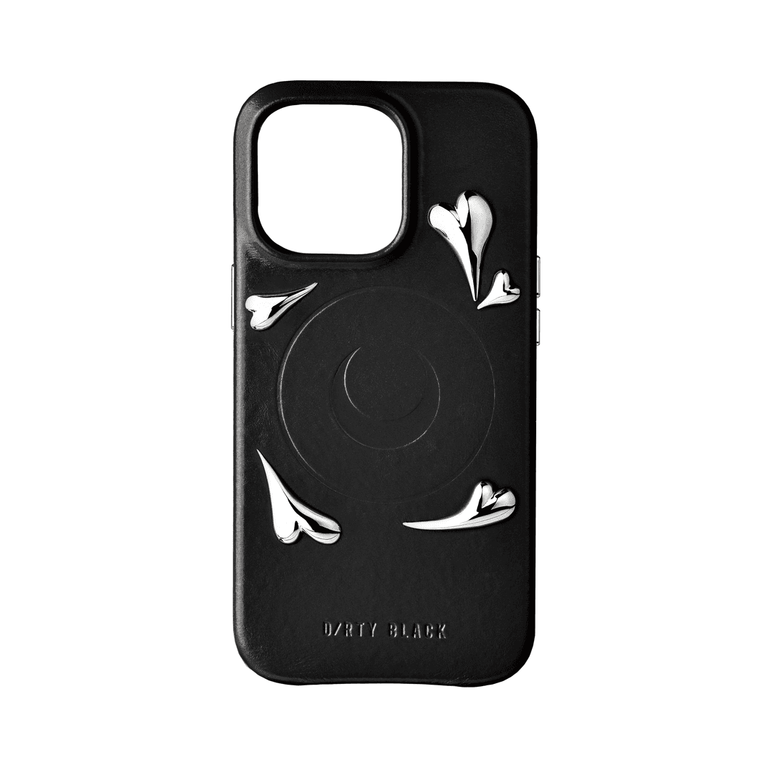 heart studs black leather iphone case® - iPhone 13 Pro