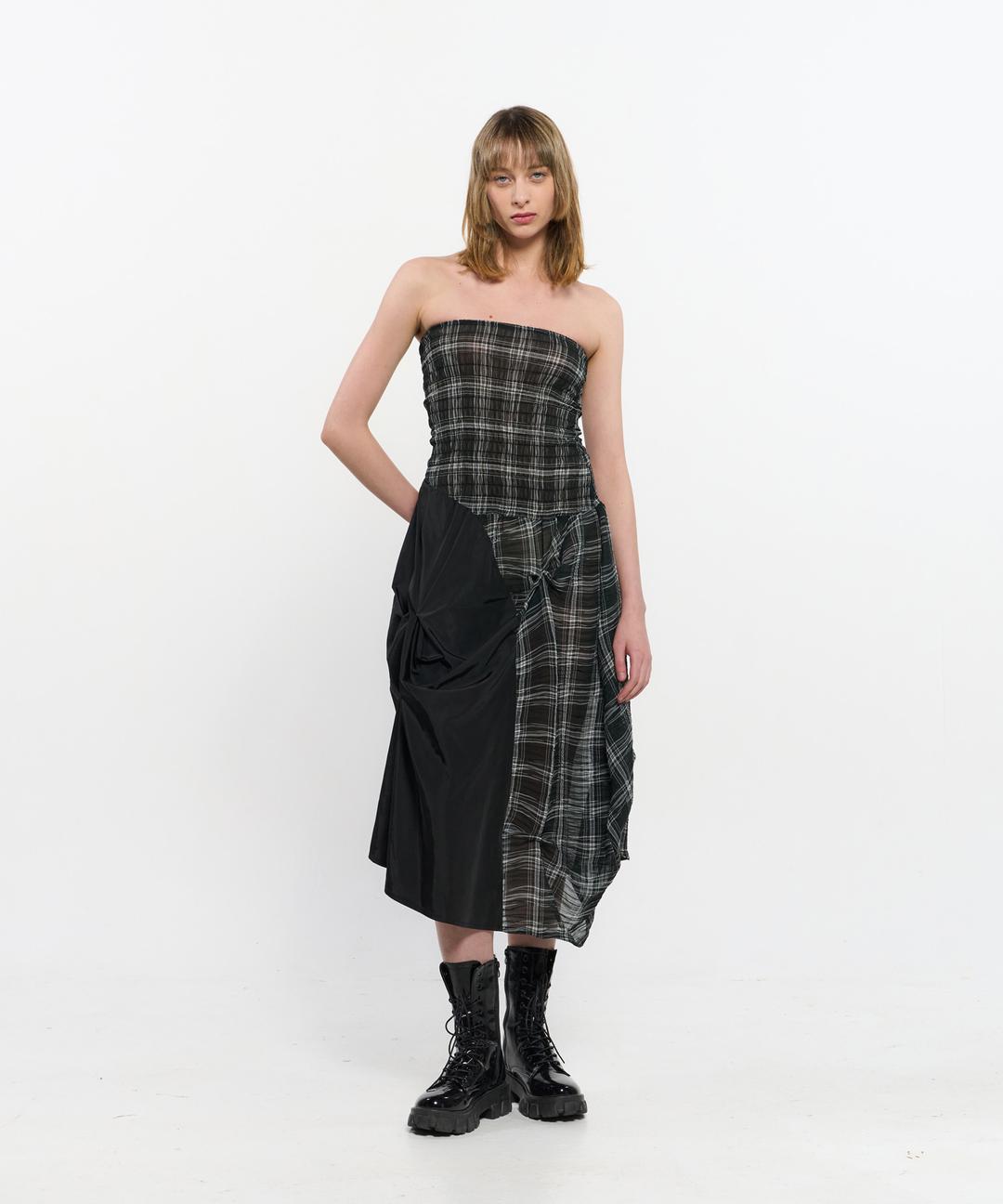 DOZI - Smocking Draped Dress _ BLACK