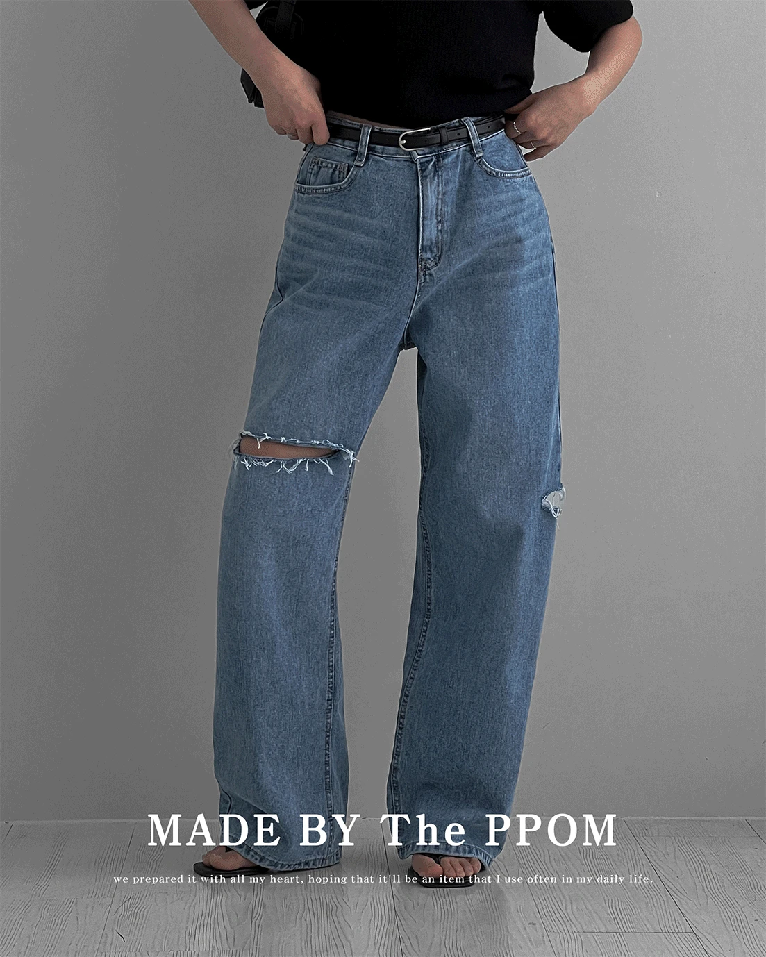 [MADE/19차입고] 베라 찢청 세미와이드 데님팬츠