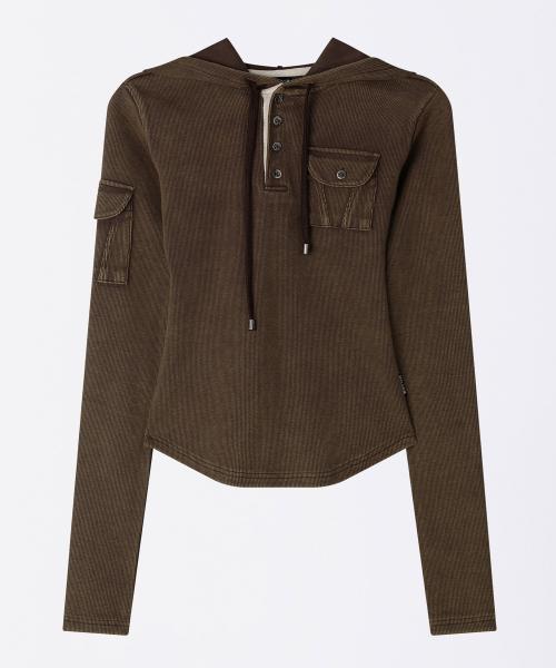 Washed Pocket Hoodie Brown