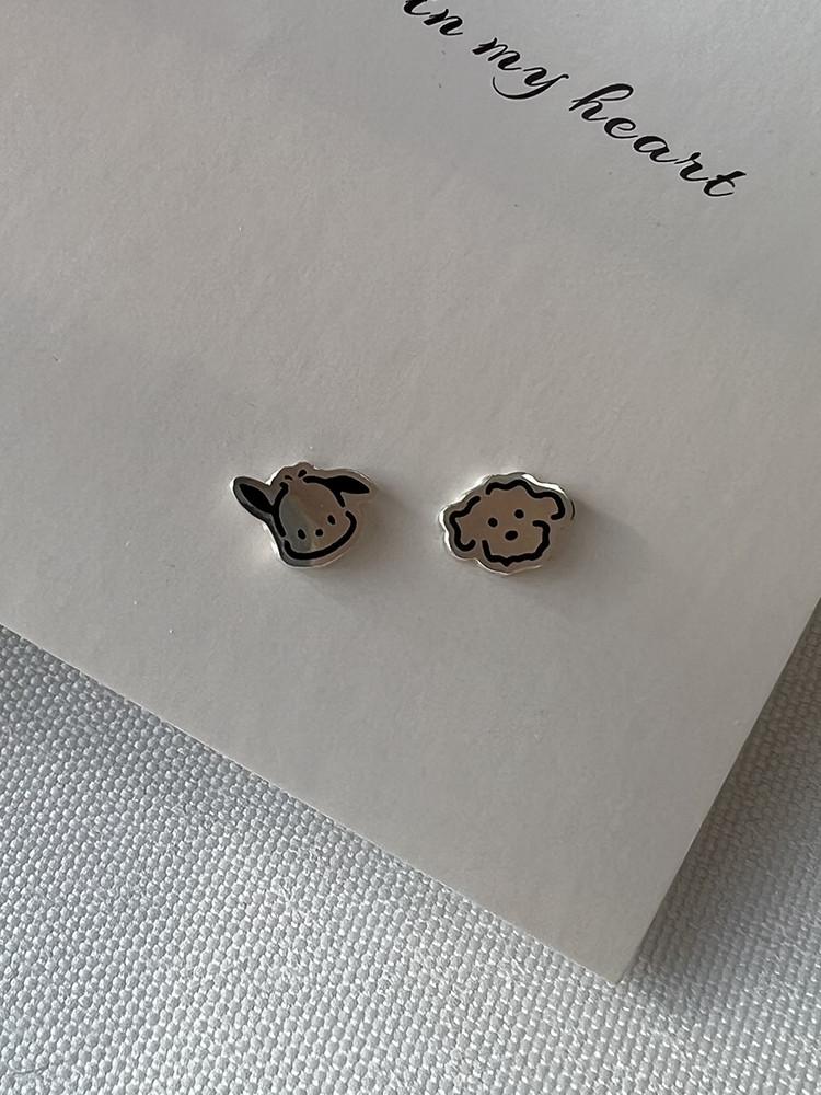 실버 925 심플 강아지 캐릭터 댕댕이 피어싱 D day 디데이