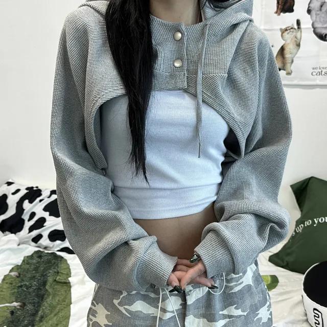 로지 와플 레이어링 후드 크롭 볼레로 가디건(gray/3-5일 여유주문)