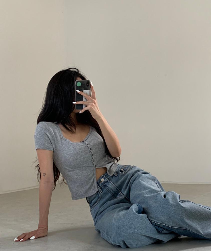 레일리 스퀘어넥 반팔 가디건티