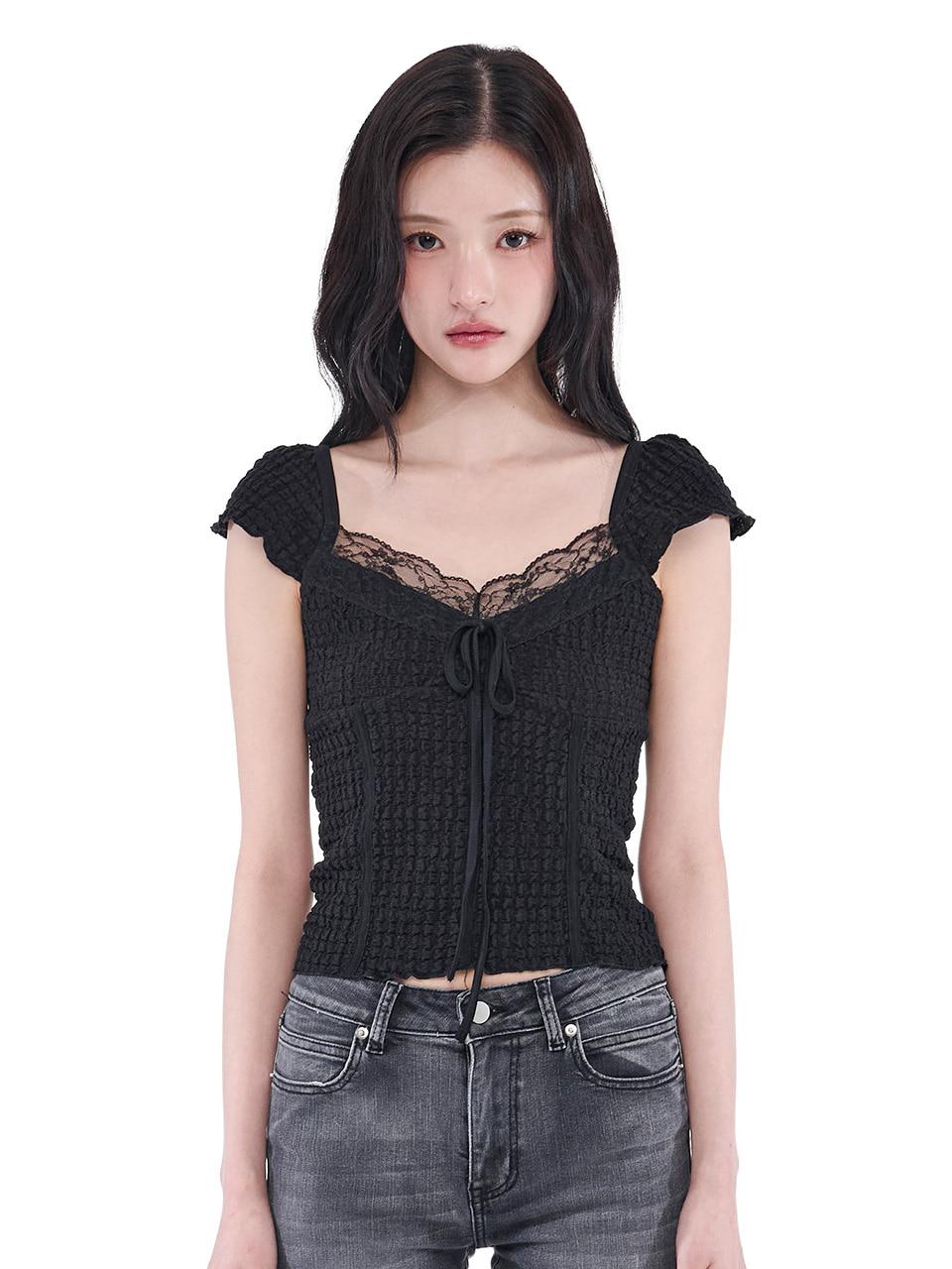 Jacquard Gathered Top (Black)