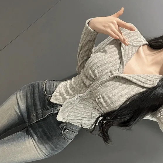 [ 고퀄ver / 최저가 ] 보들 글램 셔링 카라넥 잔골지 니트 가디건 3color