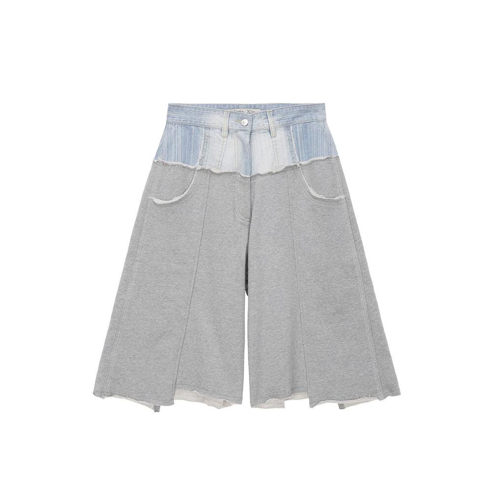 DENIM COMBI SWEAT HALF PANTS IN GREY