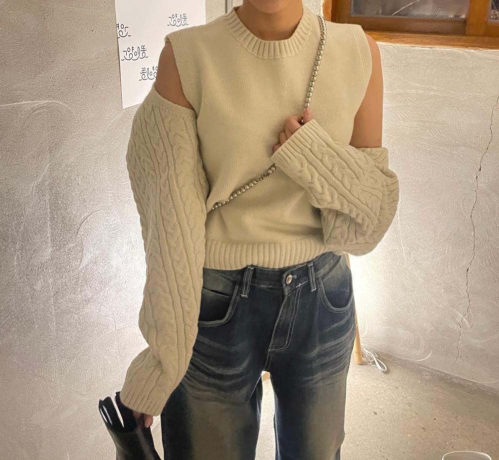 울 니트 볼레로 가디건 세트