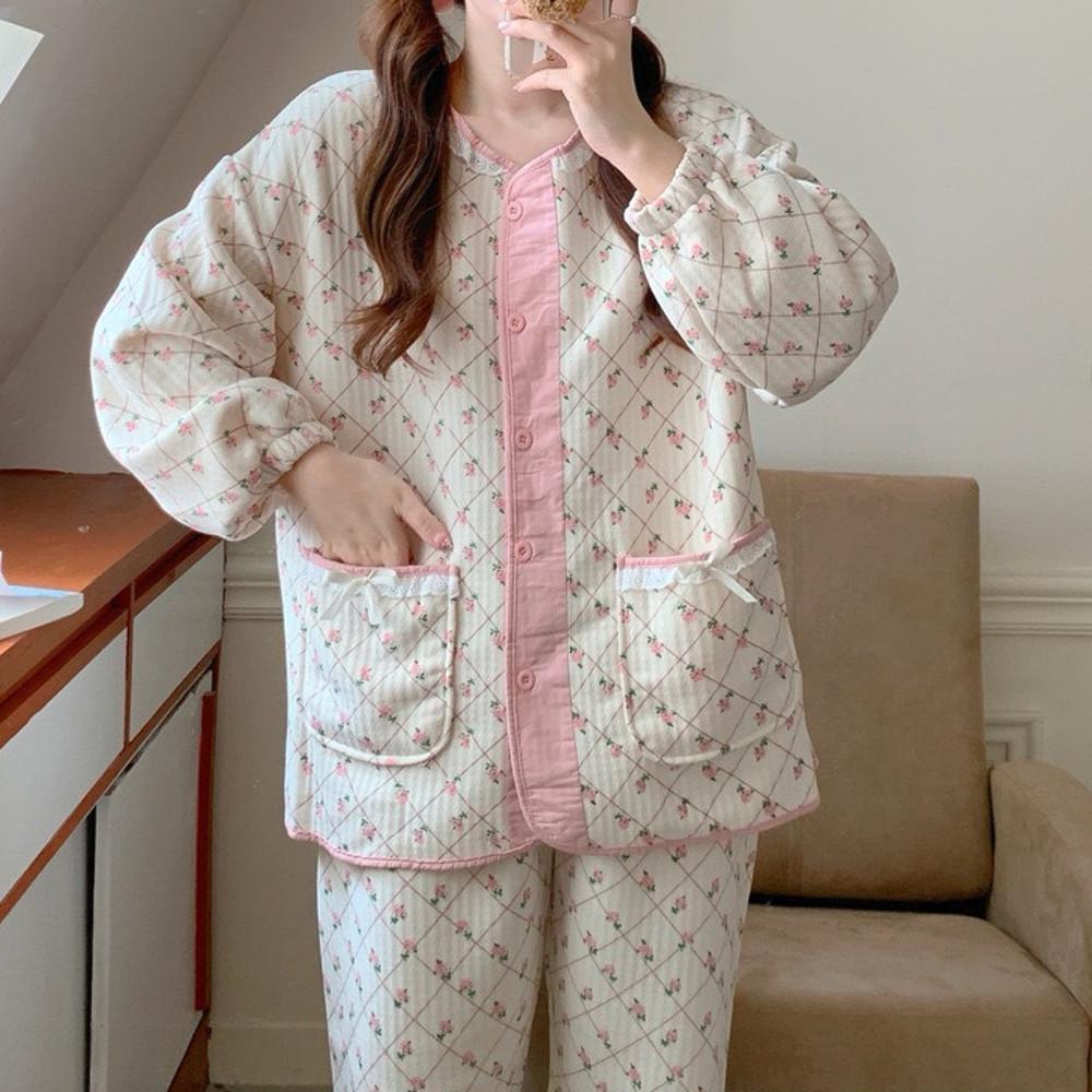 여성 장미 누빔잠옷 플라워 겨울 파자마 홈웨어 여자친구선물