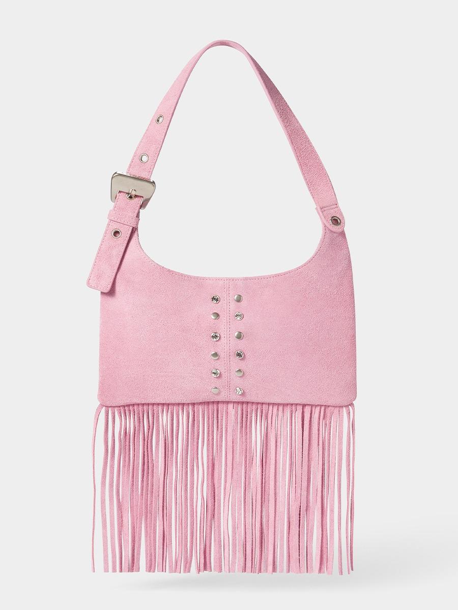 City Flat Fringe Bag (Pink Suede)