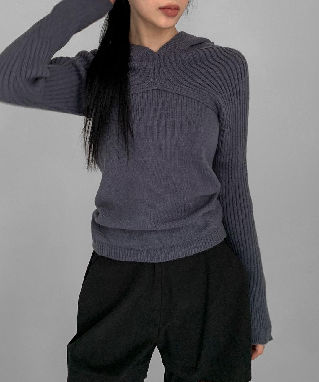 톰코 니트 세트 - 후드 볼레로, 슬리브리스