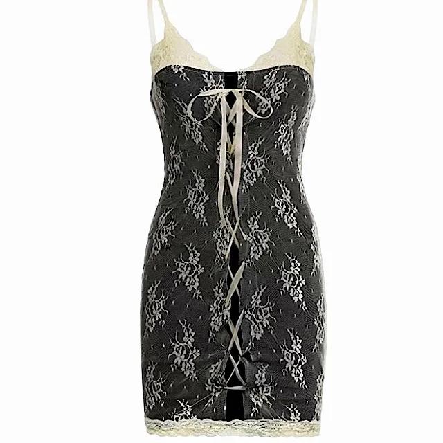 루엘 리본 코르셋 플라워 레이스 나시 뷔스티에 슬립원피스