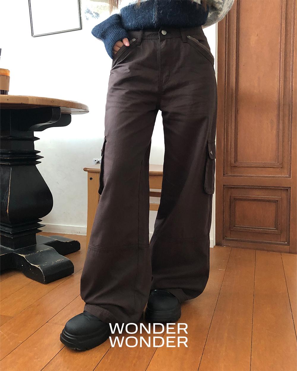 원더원더 [MADE] 잉쿠 배색 포켓 카고 와이드 롱 팬츠