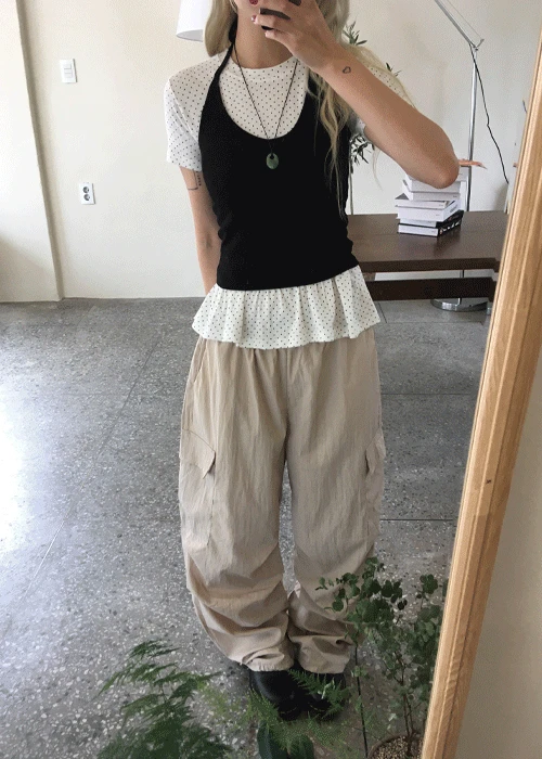 [💘코디세트가격] 썸머 도트 홀터넥 카고 팬츠 세트
