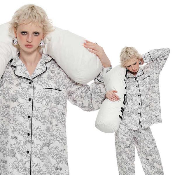 1JINNSTUDIO Printed cotton pajamas home wear set