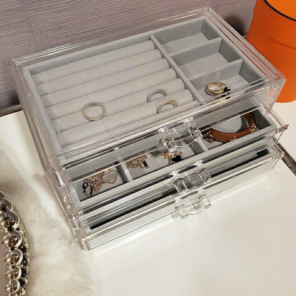 3단 아크릴 벨벳 주얼리함 보석함 귀걸이 목걸이 반지 악세사리 보관함 정리함