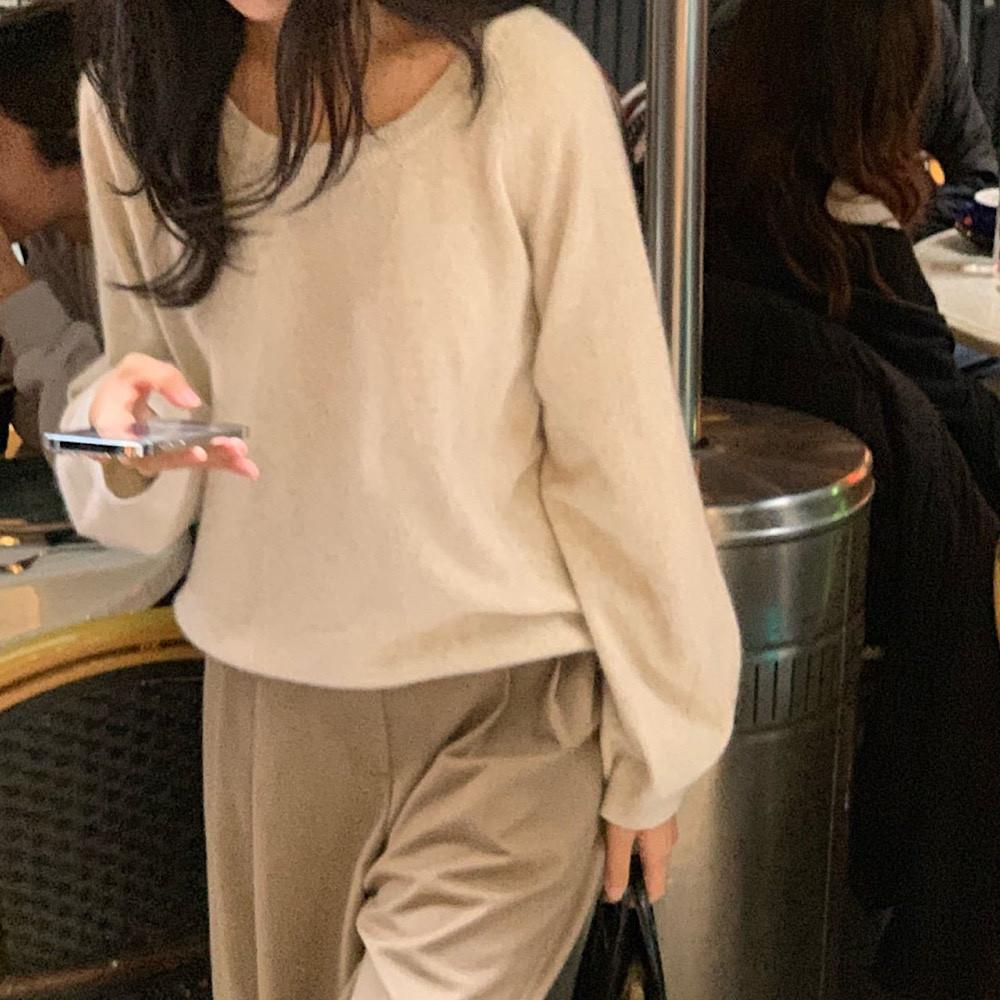 진심 애쉬 폭스 니트 라운드넥 긴팔 울 고급 스웨터 (2col)