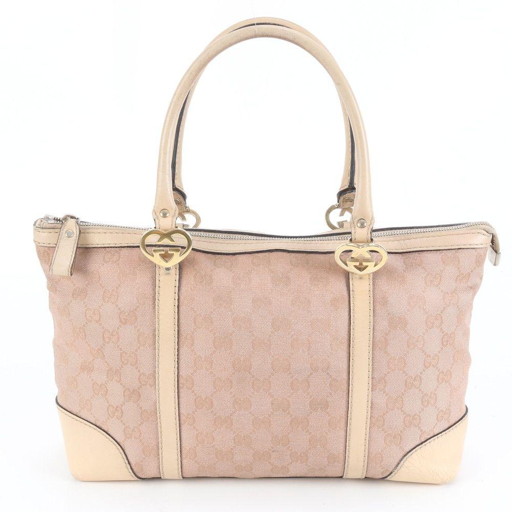 美品 グッチ GGキャンバス ラブリー 257069 レザー トート バッグ 肩掛け ショルダー ハンド 本革 ピンク レディース RCM DF27-10【中古】