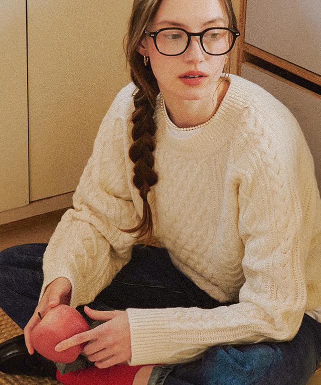 FISHERMAN RAGLAN PULLOVER KNIT IVORY