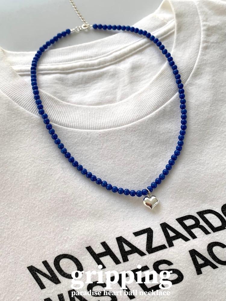 파라다이스 하트 실버볼 천연원석 은목걸이 - 그리핑 실버925,18k 비즈 목걸이