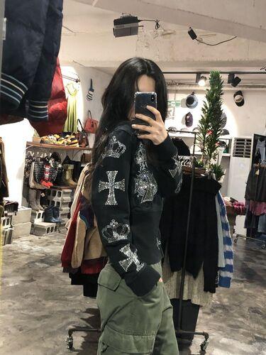 Royalty black rhinestones detailing zip up