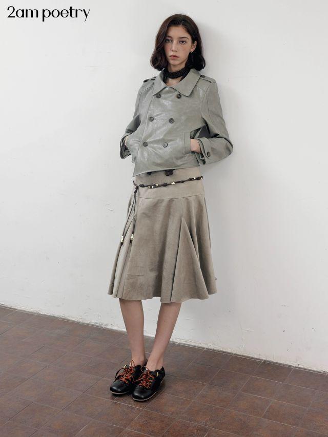 [2AM POETRY] Double-Breasted Cropped PU Leather Jacket