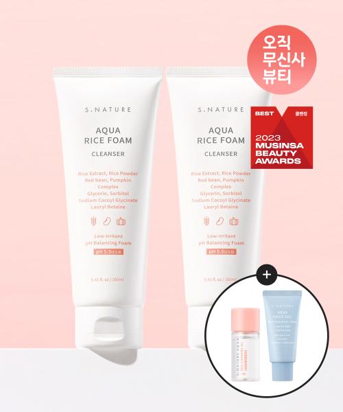 아쿠아 라이스 약산성 클렌징폼 160ml 2개입 [증정: 클렌징 오일 13ml + 수분젤크림 30ml]