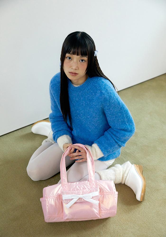 glossy ribbon duffle bag_pink