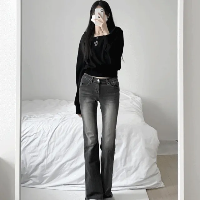 딥 워싱 로우라이즈 데님 팬츠