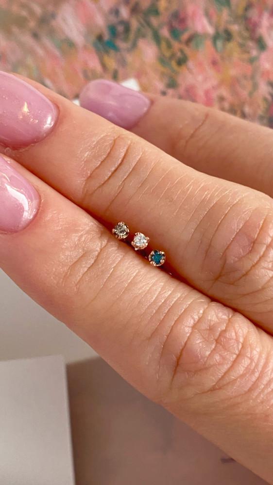 14K 피어싱 귀걸이 꼬냑 다이아 초미니 화이트 골드 큐빅