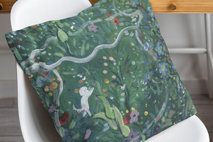 윤수현 작가, 인테리어의 완성 페인팅 작품, 꽃밭의 어항 아트 쿠션 커버