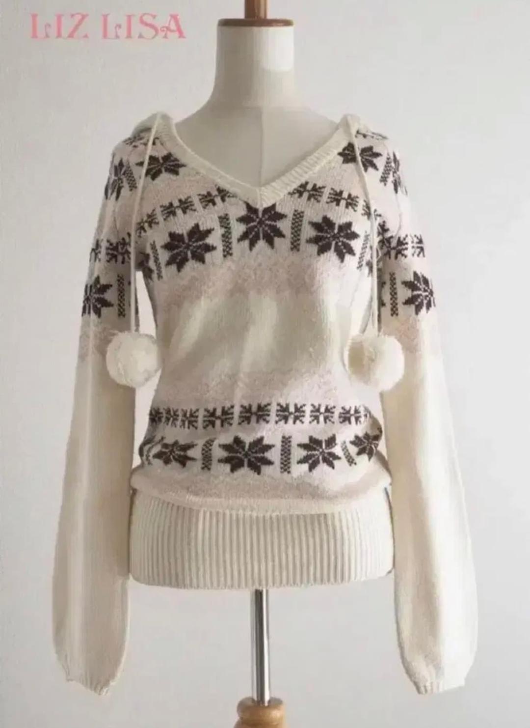 리즈리사 폼폼이 노르딕 후드 니트 갸루 라떼갸루 히메갸루 빈티지 | 후루츠패밀리