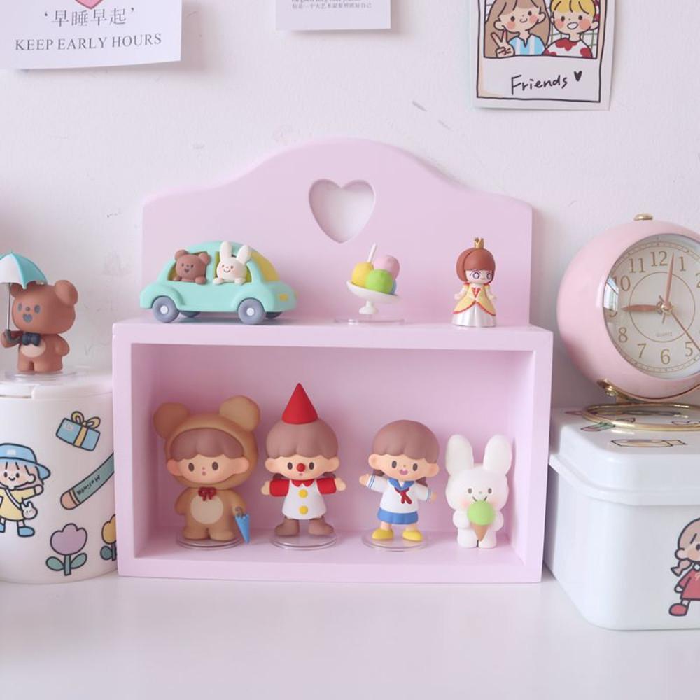 C7103 핑크하트 화이트 민트 러블리 귀여운 2단 전시정리함 수납함