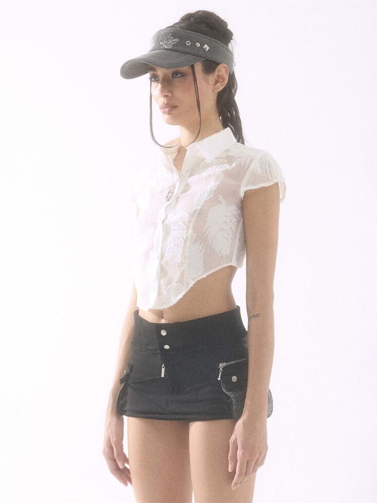 Palm Leaves Corset Shirt White