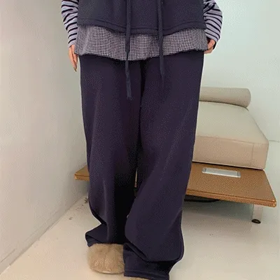 [기모안감/레이어드✱] check skirt wide training pants