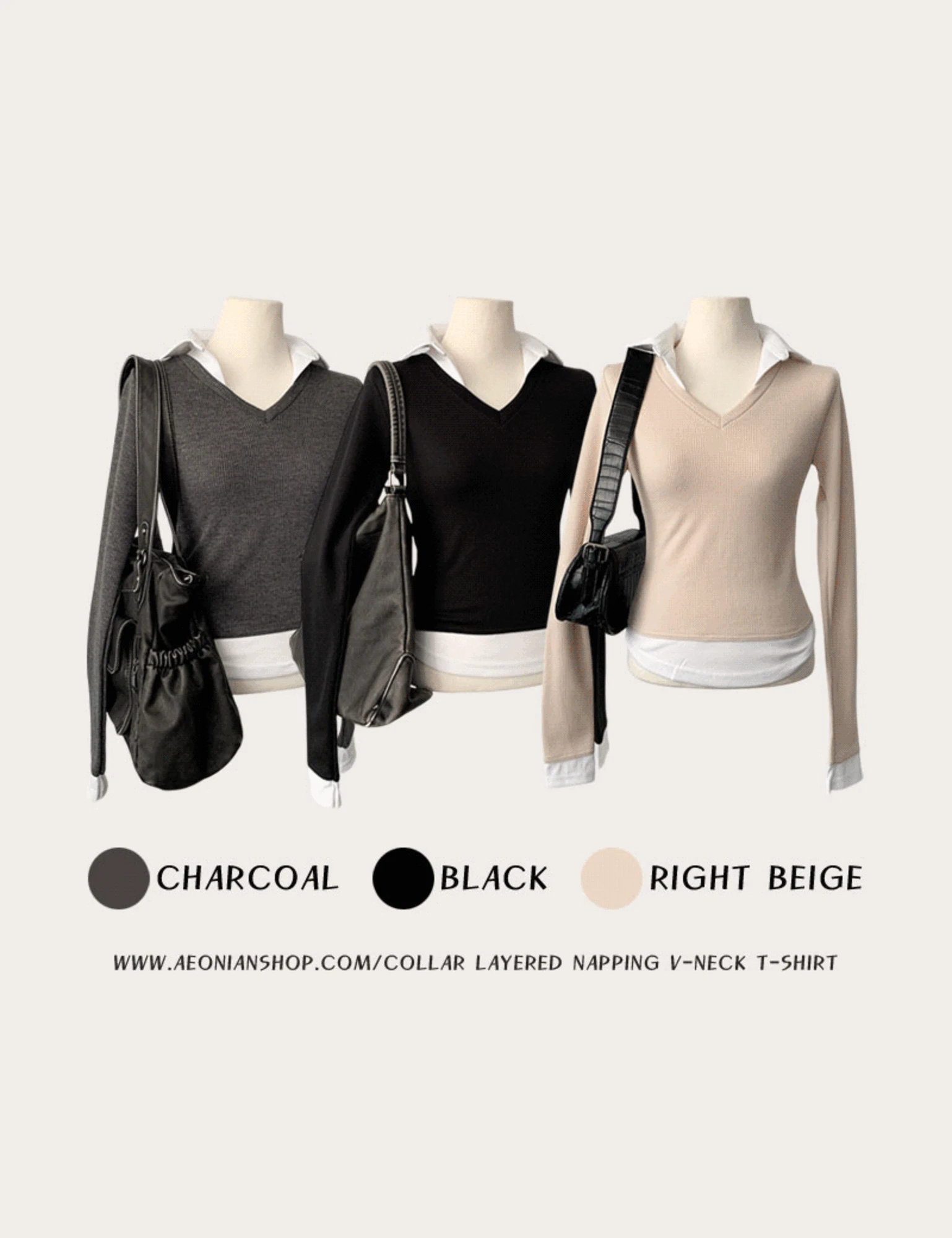 카라 레이어드 기모 골지 티셔츠 (3color)