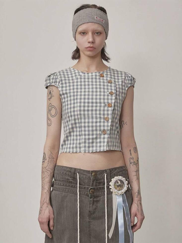 Rosetta Puff Shirt Mint Gingham