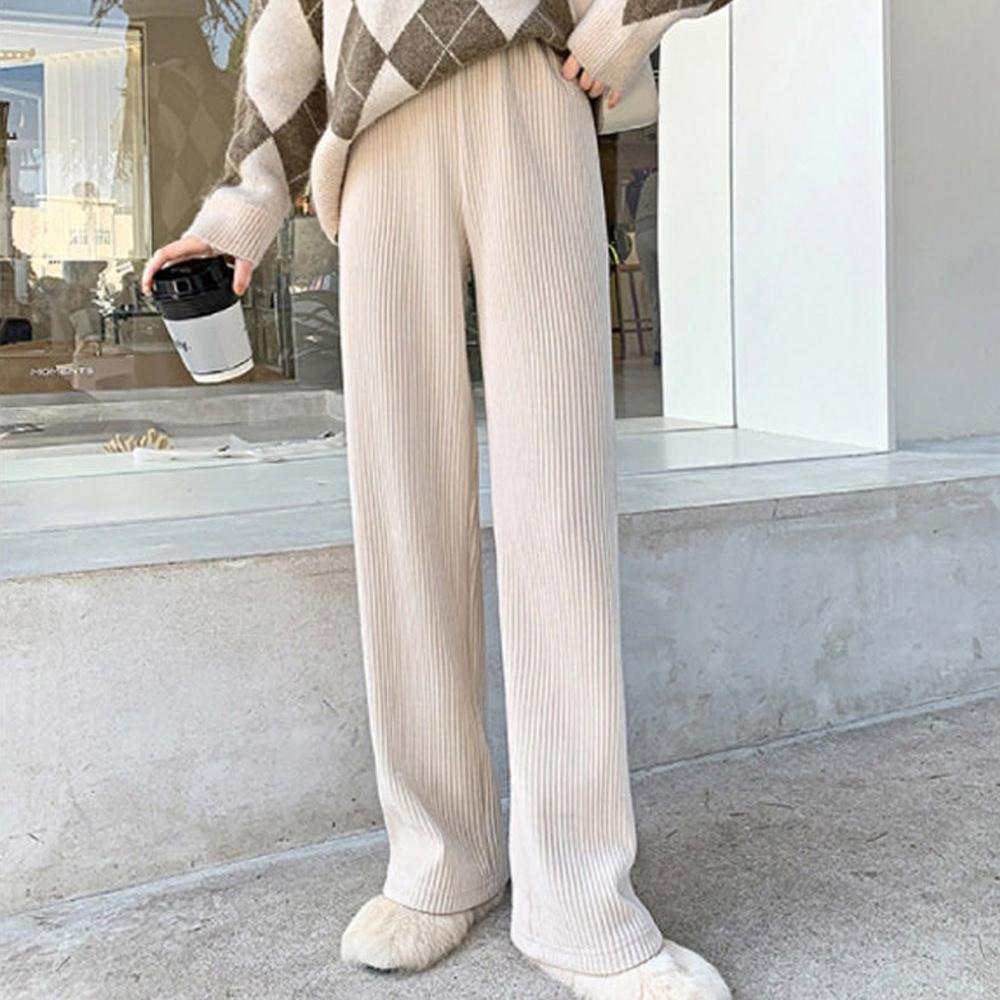 여성 코듀로이 팬츠 골덴 바지 [2색 블랙 아이보리 밴딩 밴드 와이드 겨울 여자 골지 PANTS]